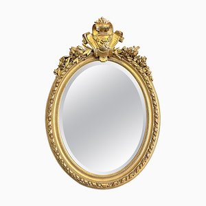 Antique French Napoleon III Oval Gold Gilt Mirror, 1880s
