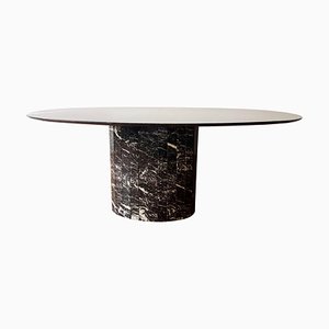 Postmodern Italian Black and White Marble Oval Dining Table, Italy, 1970s