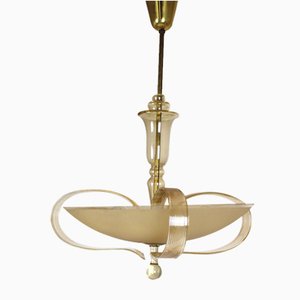 Brass and Curved Glass Ceiling Light from ESC Zukov, 1940s