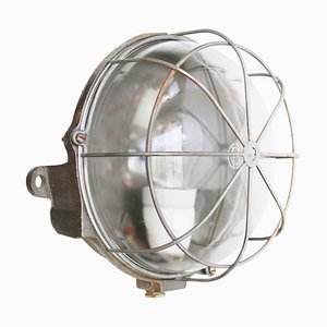 Lámpara de pared industrial francesa vintage de hierro fundido de vidrio transparente