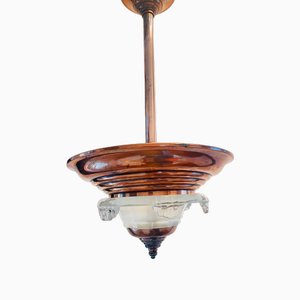 Lámpara de araña francesa Art Déco de cobre, años 40