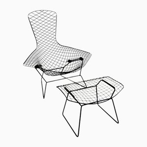 Lounge Chair & Pouf attributed to Harry Bertoia for Knoll Inc. / Knoll International, 1970s, Set of 2
