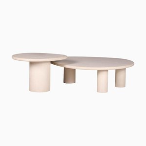 Handmade Outdoor Rock-Shaped Natural Plaster Table Set by Philippe Colette, Set of 2