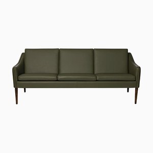 Mr Olsen Three Seater in Walnut and Pickle Green Leather by Warm Nordic