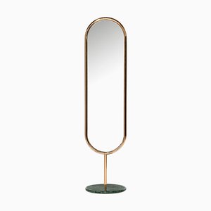 Polished Brass and Green Marble Marshmallow Floor Mirror by Royal Stranger