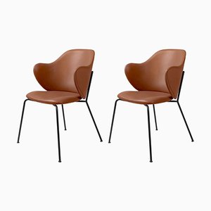 Brown Leather Chairs by Lassen, Set of 2