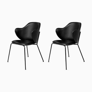 Black Leather Chairs by Lassen, Set of 2