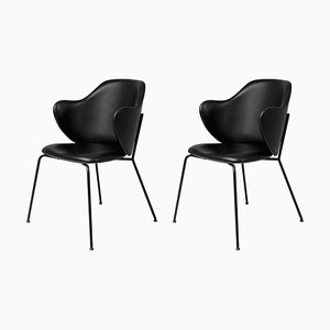Set of Black Leather Chairs by Lassen