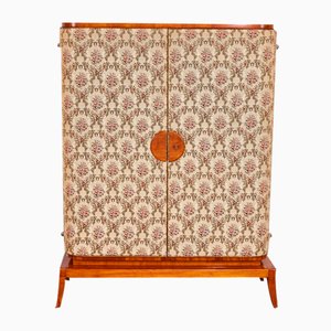 Mid-Century Modern Cherry Wood, Rosewood Veneered & Floral Pattern Upholstered Cabinet in the style of Josef Frank, Austria, 1930s