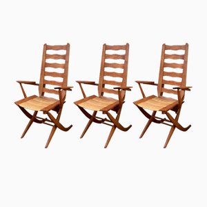 Triconfort Beech and Straw Armchairs, 1960s, Set of 3