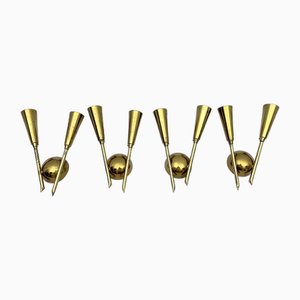Mid-Century Brass Sconces in the style of Stilnovo, Italy, 1950s, Set of 4