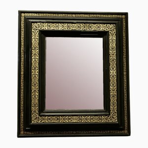 French Empire Gilt Brass and Black Lacquer Wall Mirror