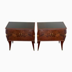 Bedside Tables in Rosewood & Brass, Set of 2