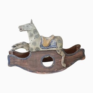 19th Century Rocking Horse in Painted Wood and Paper Mache
