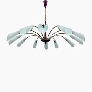 Large Mid-Century 12-Arm Chandelier in the style of Stilnovo, Italy, 1950s