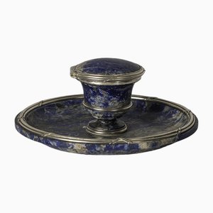 French Lapislazuli and Silver Inkwell by Gustave Keller, 1920s
