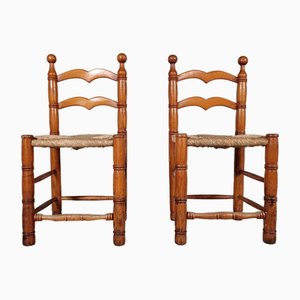 Oak Farmer Dining Chairs, France, 1970s, Set of 12