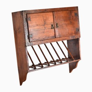 Large 19th Century Pine Plate Rack with Cupboard Storage