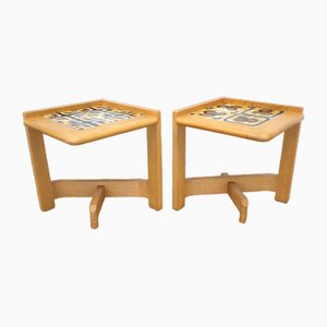 Vintage Side Tables in Light Oak by Guillerme Et Chambron, Set of 2