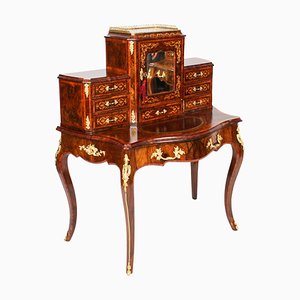 Antique Victorian Burr Walnut & Marquetry Happiness of the Day Desk, 19th Century