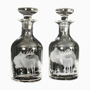 Vintage Etched Stuart Crystal Glass Liqueur Decanters, 1950s, Set of 2