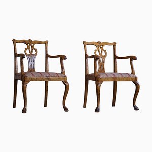 English Chippendale Style Armchairs in Birch, England, 1920s, Set of 2