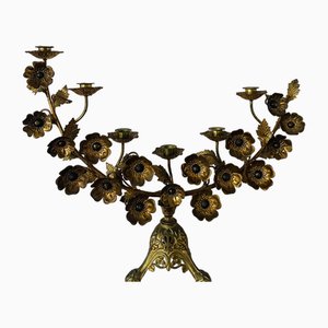 Art Nouveau Brass Flowers Candleholder, 1940s