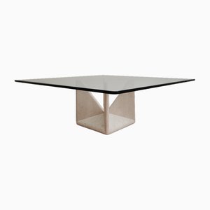 Sculptural Coffee Table in Travertine and Glass by Claude Berraldacci