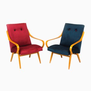 Set of Mid-Century Pink & Blue Bentwood Armchairs attributed to Jaroslav Smidek for TON, 1960s