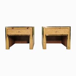 Vintage Bedside Tables in Brass Bamboo and Rattan in Southern Nurseries, 1970s, Set of 2