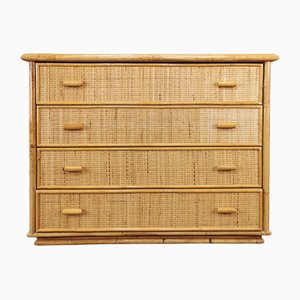 Vintage Wicker, Bamboo, Rattan Chest of Drawers in the style of Tito Agnoli, 1970s