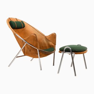 Bo-360 Chair and Footstool by Erik Ole Jørgensen for Bovirke, 1953, Set of 2