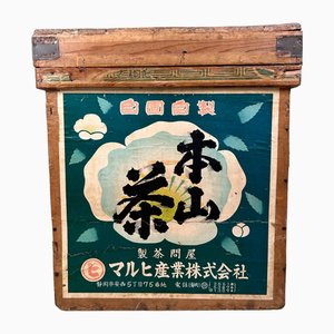 Cajón de transporte de té japonés de madera, años 50