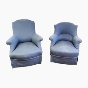 Napoleon III French Toad Armchairs in Blue Upholstery, 1860s, Set of 2