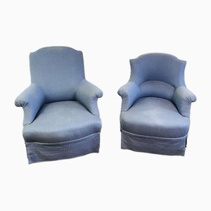 Set of Napoleon III French Toad Armchairs in Blue Upholstery, 1860s