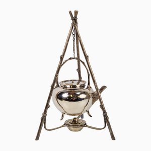 Silver Plated Hanging Teapot with Faux Tripod Stand and Burner from Martin Hall & Co., Set of 2