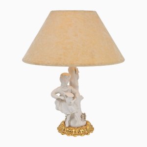 Lampada da tavolo fatta a mano in porcellana Bisque placcata in oro, Italia, anni '50