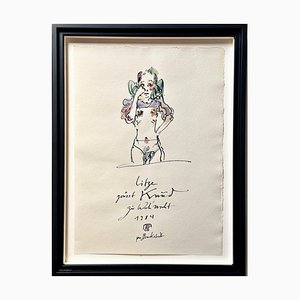 Horst Janssen, Watercolor and Ink, Signed and Dated, 1984
