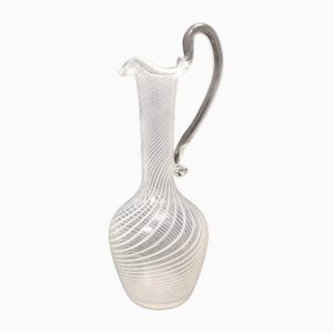 Vintage Murano Glass Pitcher Vase with White and Transparent Canes, 1950s