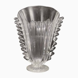 Vase Vintage en Verre de Murano Transparent attribué à Barovier et Toso, Italie, 1930s