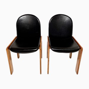 Wood and Leather Chairs attributed to Tobia & Afra Scarpa, 1970s, Set of 2