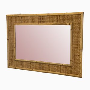 Espejo de mimbre y bambú, años 70