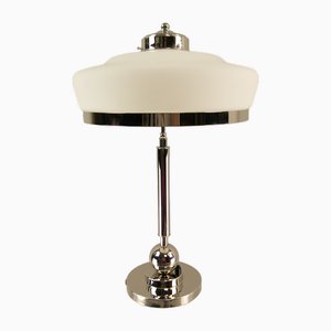 Art Deco Chromed Table Lamp with Opal Glass Shade, Berlin, Germany, 1930s