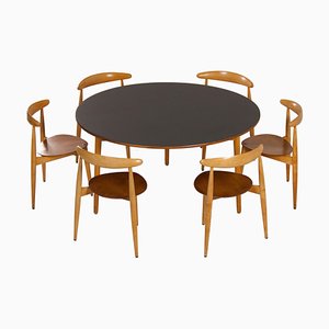 Juego de comedor Heart de Hans Wegner para Fritz Hansen, años 50. Juego de 7