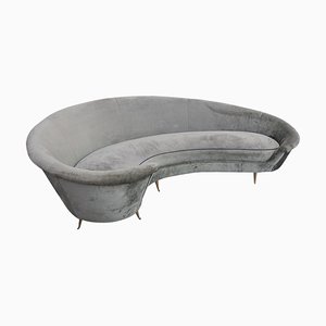 Kidney-Shaped Grey Velvet Sofa, Italy, 1960s