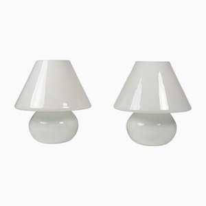 Lámparas de mesa blancas opalinas, años 90. Juego de 2