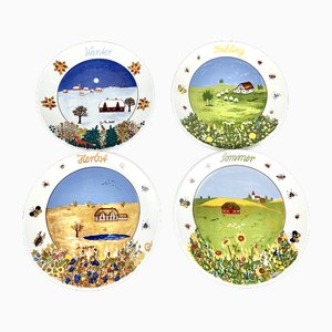 Vintage Porcelain Wall Plates Four Seasons from Kahla GDR, 1970s, Set of 4