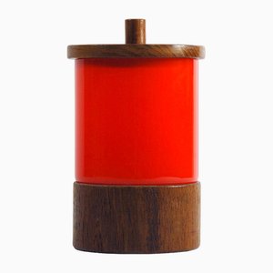 Vaso da tavolo in vetro e teak, Italia, anni '70