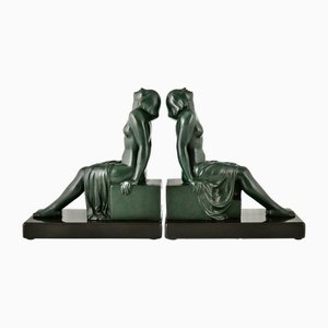 Art Deco Bookends with Seated Nudes by Janle for Max Le Verrier, 1930, Set of 2