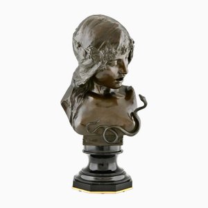 Isidore De Rudder, Jugendstil Kleopatra Büste mit Schlange, 1900, Bronze & Marmor